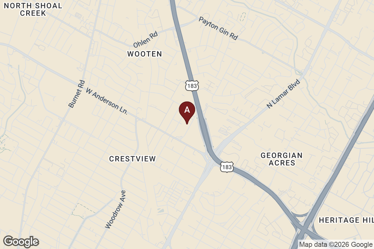 Map of north Austin marking Anderson Square, the shopping center off Research Boulevard where an Immigration and Customs Enforcement officer shot a man on September 20, 2026